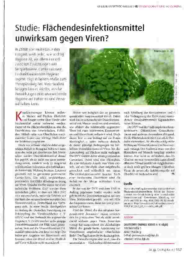 Vorschauseite 1: Studie: Flächendesinfektionsmittel unwirksam gegen Viren?