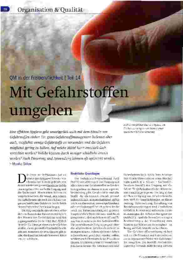 Vorschauseite 1: QM in der Freiberuflichkeit Teil 14 Mit Gefahrstoffen umgehen