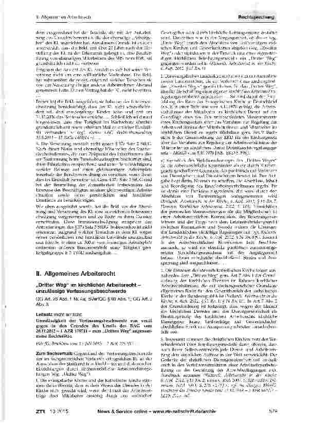 Vorschauseite 2: „Dritter Weg im kirchlichen Arbeitsrecht -unzulässige Verfassungsbeschwerde