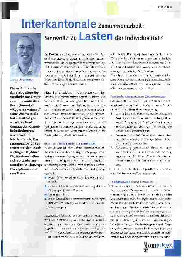 Vorschauseite 1: Interkantonale Zusammenarbeit: Sinnvoll? Zu Lasten der Individualität?