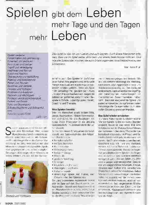 Vorschauseite 1: Spielen gibt dem Leben. mehr Tage und den Tagenmehr Leben