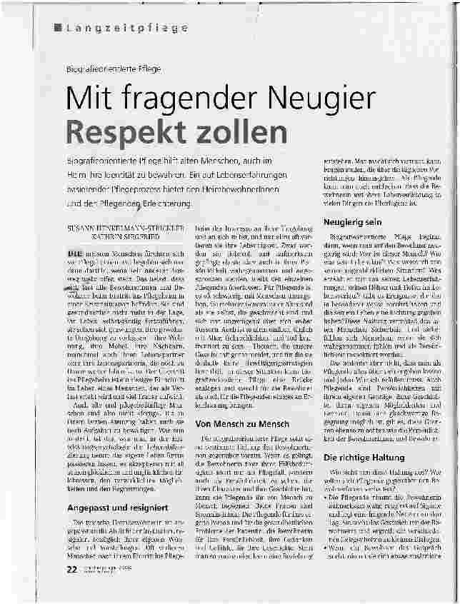Vorschauseite 1: Mit fragender Neugier Respekt zollenBiografieorientierte Pflege