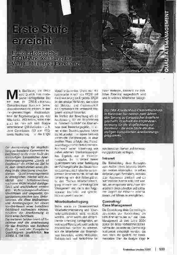 Vorschauseite 1: Erste Stufe erreichtErste erfolgreiche EFQM-Anerkennung für Verpflichtung zu Exzellenz