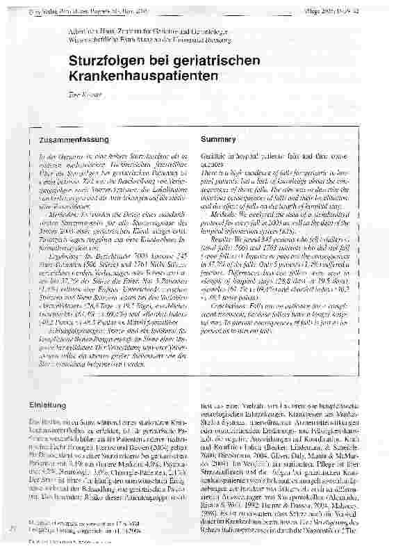 Vorschauseite 1: Sturzfolgen bei geriatrischen Krankenhauspatienten