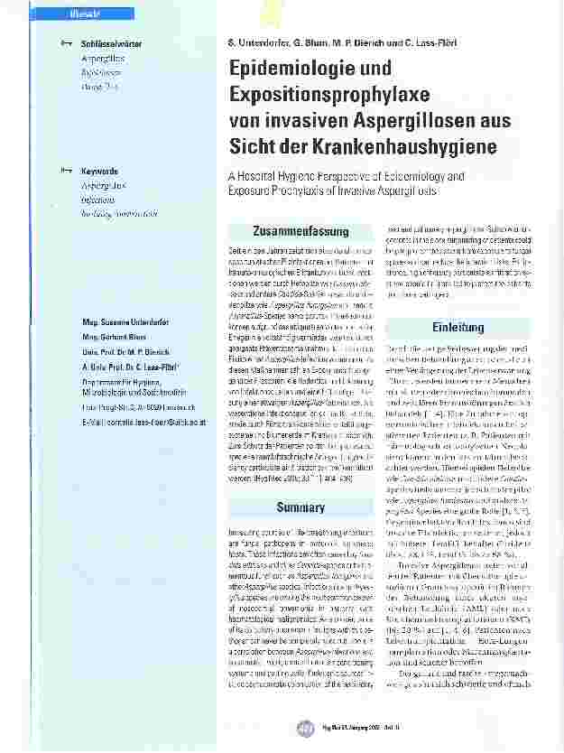 Vorschauseite 1: Epidemiologie und Expositionsprophylaxe von invasiven Aspergillosen aus Sicht der Krankenhaushygiene