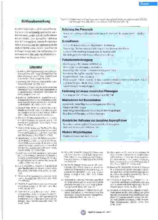 Vorschauseite 4: Epidemiologie und Expositionsprophylaxe von invasiven Aspergillosen aus Sicht der Krankenhaushygiene
