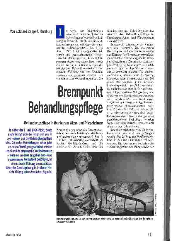 Vorschauseite 1: Brennpunkt Behandlungspflege Behandlungspflege in Hamburger Altenund Pflegeheimen