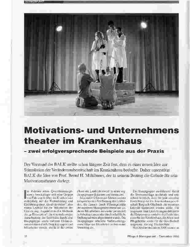 Vorschauseite 1: Motivationsund Unternehmenstheater im Krankenhauszwei erfolgversprechende Beispiele aus der Praxis