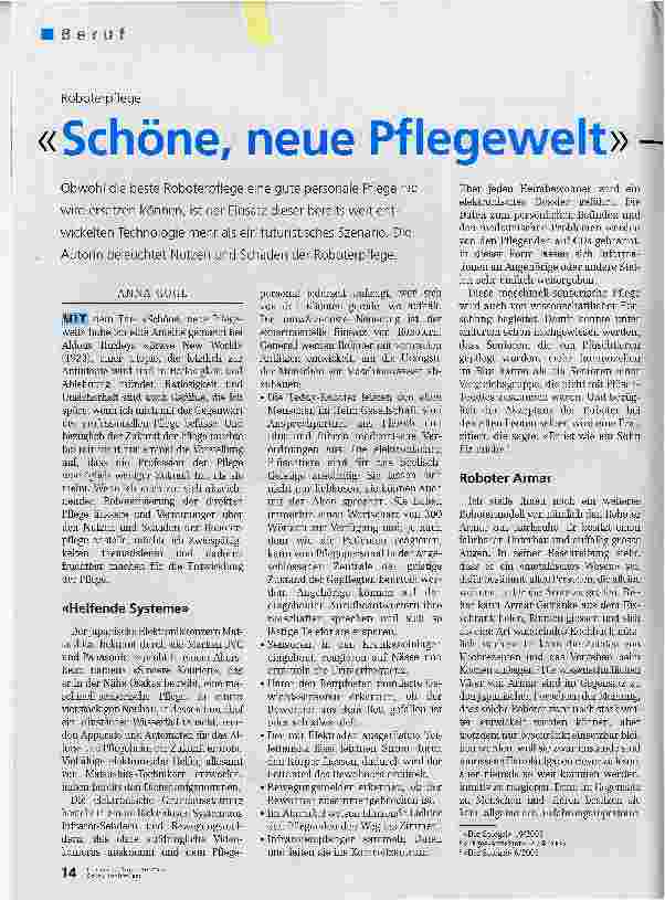 Vorschauseite 1: Schöne, neue Pflegewelt -mehr als eine Utopie?