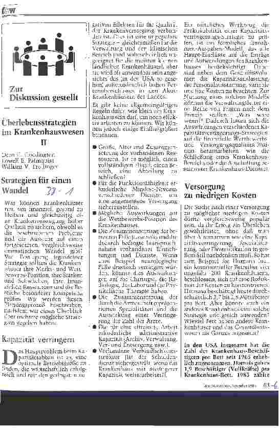 Vorschauseite 1: Überlebensstrategien im Krankenhauswesen Strategien für einen Wandel - 2. Teil