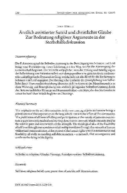 Vorschauseite 1: Ärztlich assistierter Suizid und christlicher GlaubeZur Bedeutung religiöser Argumente in der Sterbehilfediskussion