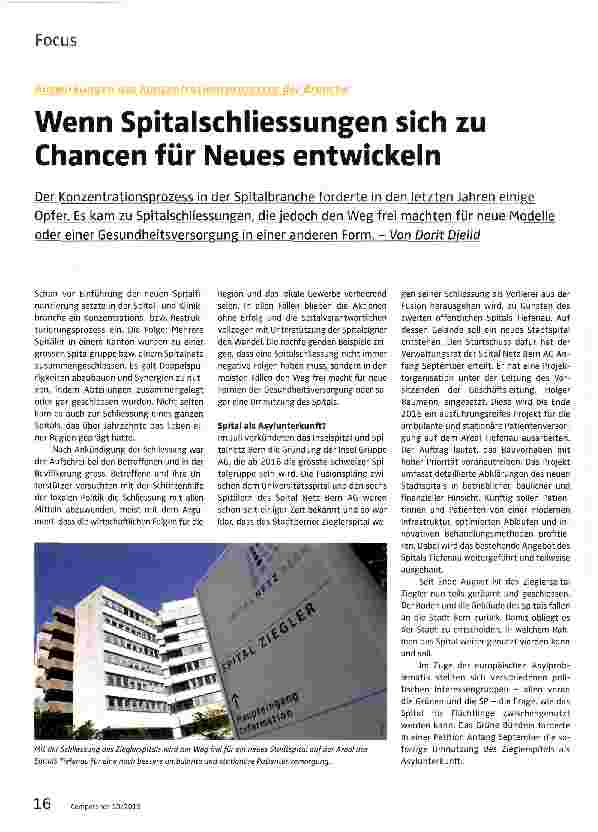 Vorschauseite 1: Wenn Spitalschliessungen sich zu Chancen für Neues entwickeln