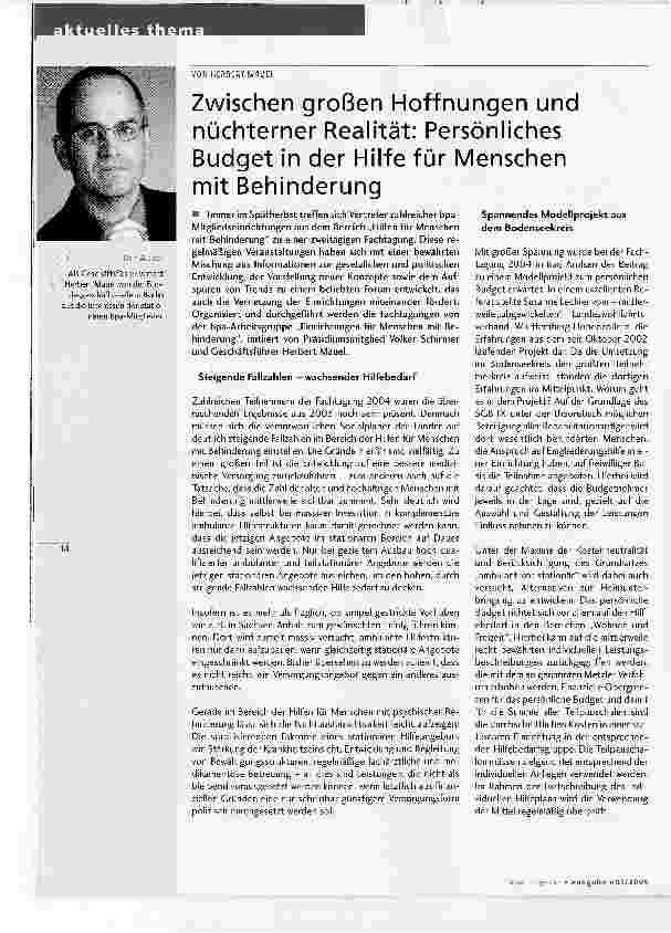 Vorschauseite 1: Zwischen großen Hoffnungen und nüchterner Realität: Persönliches Budget in der Hilfe für Menschen mit Behinderung
