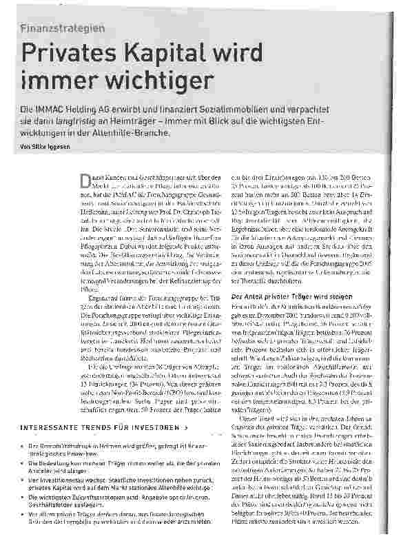 Vorschauseite 1: Privates Kapital wird immer wichtigerFinanzstrategien