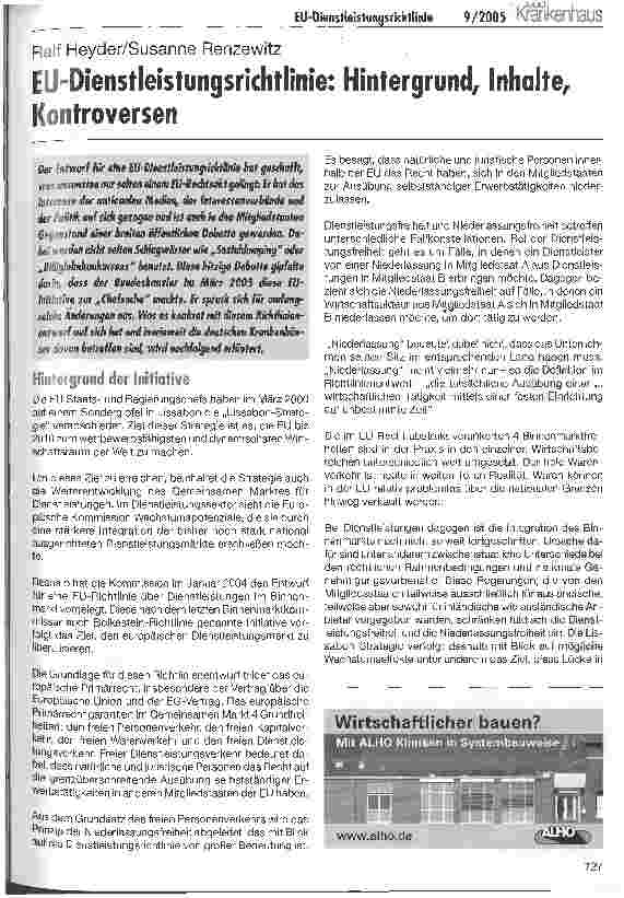 Vorschauseite 1: EU-Dienstleistungsrichtlinie: Hintergrund, Inhalte, Kontroversen