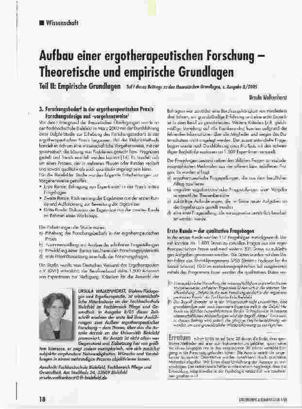 Vorschauseite 1: Aufbau einer ergotherapeutischen Forschung -Theoretische und empirische GrundlagenTeil II