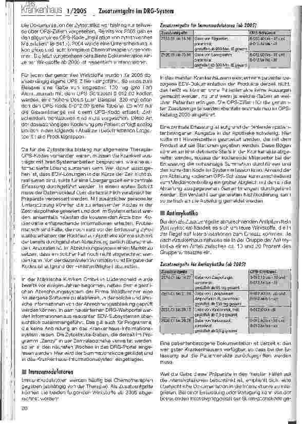 Vorschauseite 2: Zusatzentgelte im DRG-SystemAb 2005 wird den Krankenhäusern für Laborund Apothekenprodukte ein Meisterstück der Dokumentation abverlangt.