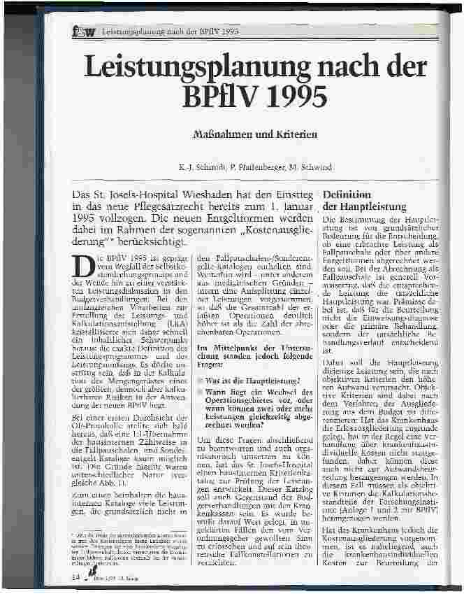 Vorschauseite 1: Leistungsplanung nach der BPflV 1995 Maßnahmen und Kriterien