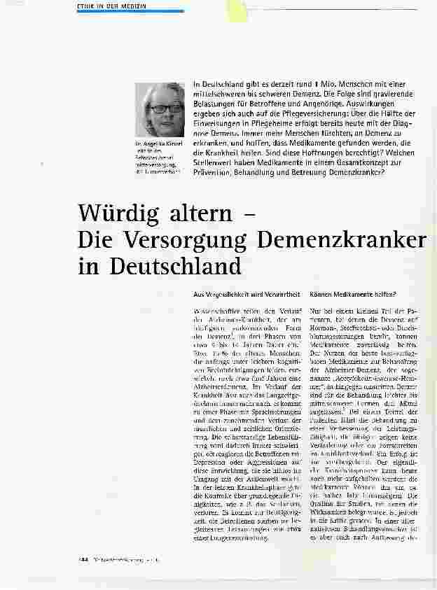 Vorschauseite 1: Würdig altern - Die Versorgung Demenzkrankerin Deutschland
