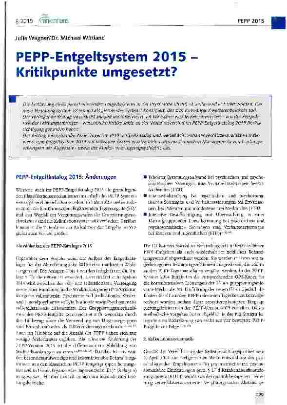 Vorschauseite 1: PEPP-Entgeltsystem 2015 Kritikpunkte umgesetzt?