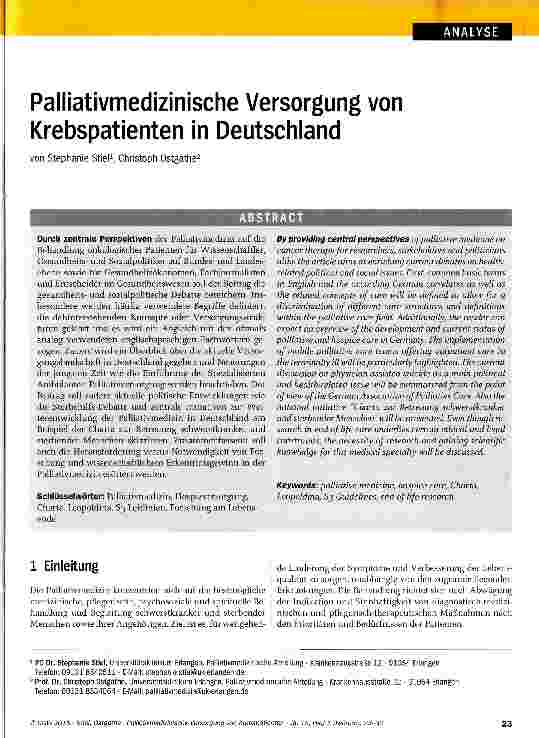 Vorschauseite 1: Palliativmedizinische Versorgung von Krebspatienten in Deutschland
