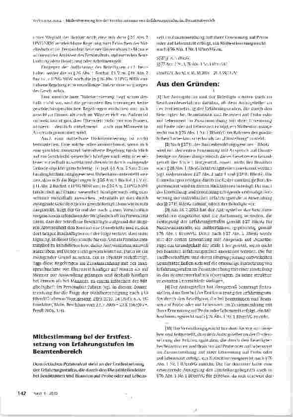 Vorschauseite 1: Mitbestimmung bei der Erstfest-setzung von Erfahrungsstufen im Beamtenbereich