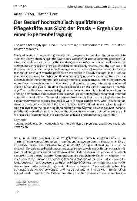 Vorschauseite 1: Der Bedarf hochschulisch qualifizierter Pflegekräfte aus Sicht der Praxis - Ergebnisse einer Expertenbefragung