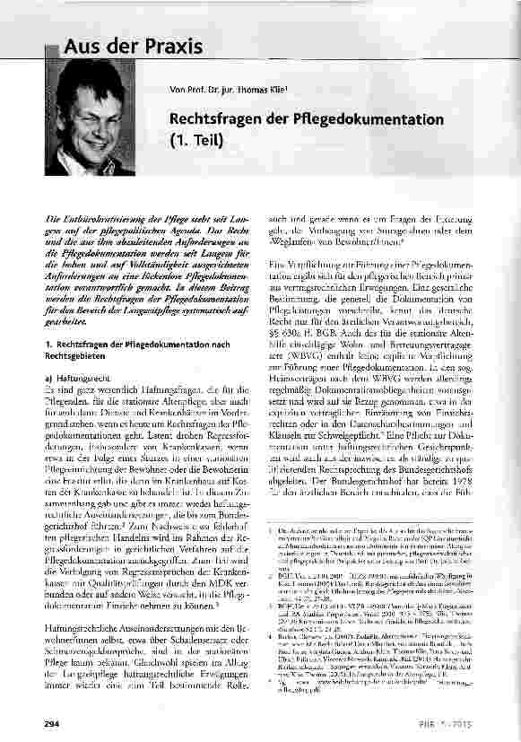 Vorschauseite 1: Rechtsfragen der Pflegedokumentation (1. Teil)