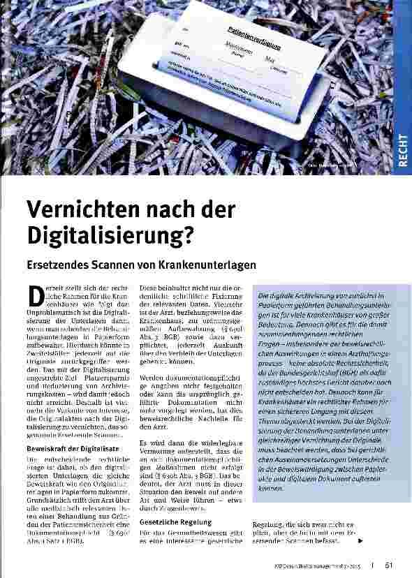 Vorschauseite 1: Vernichten nach der Digitalisierung?