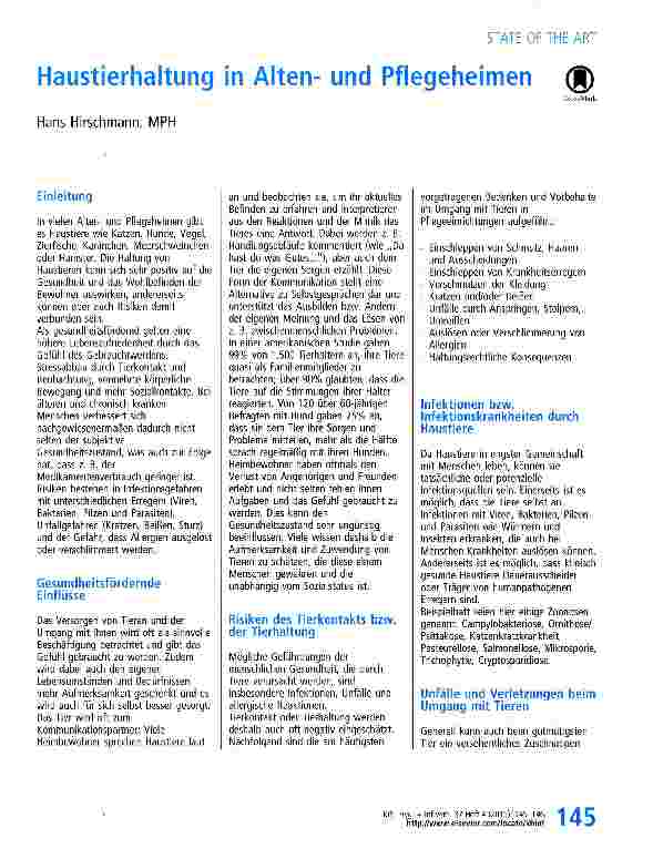 Vorschauseite 1: Haustierhaltung in Altenund Pflegeheimen
