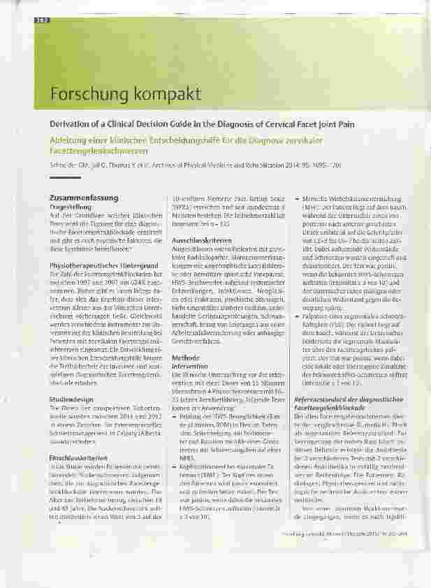 Vorschauseite 1: Ableitung einer klinischen Entscheidungshilfe für die Diagnose zervikaler Facettengelenkschmerzen