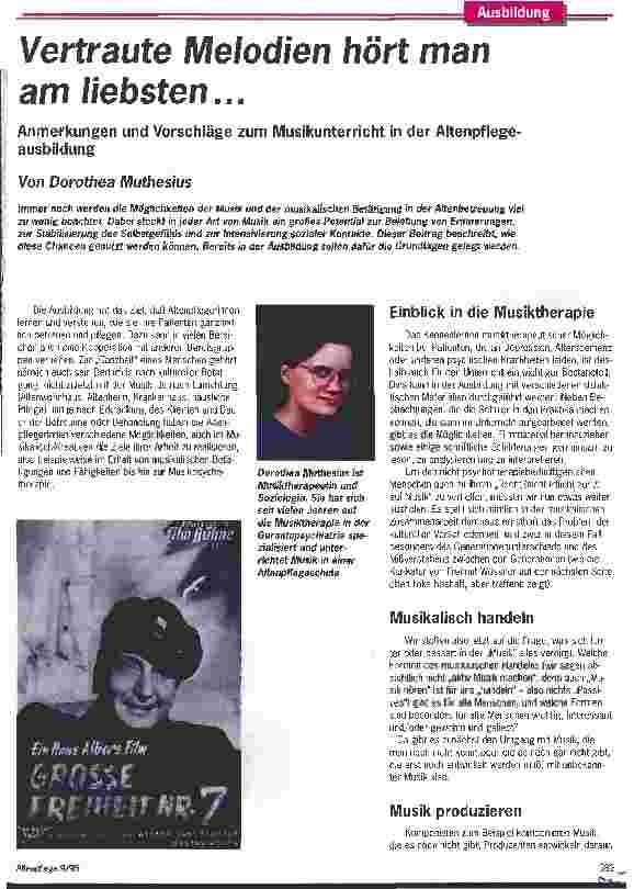 Vorschauseite 1: Vertraute Melodien hört man am liebsten. .. Anmerkungen und Vorschläge zum Musikunterricht in der Altenpflegeausbildung