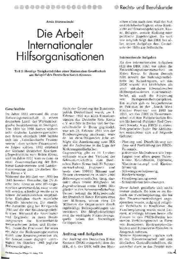 Vorschauseite 1: Die Arbeit Internationaler Hilfsorganisationen Teil 2: Heutige Tätigkeitsfelder einer Nationalen Gesellschaft am Beispiel des Deutschen Roten Kreuzes