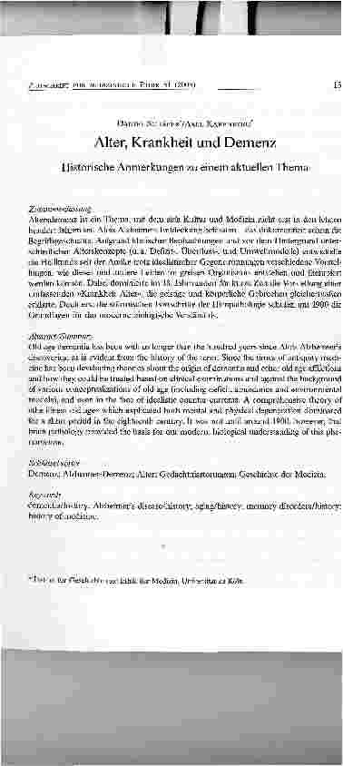 Vorschauseite 1: Alter, Krankheit und Demenz. Historische Anmerkungen zu einem aktuellen Thema