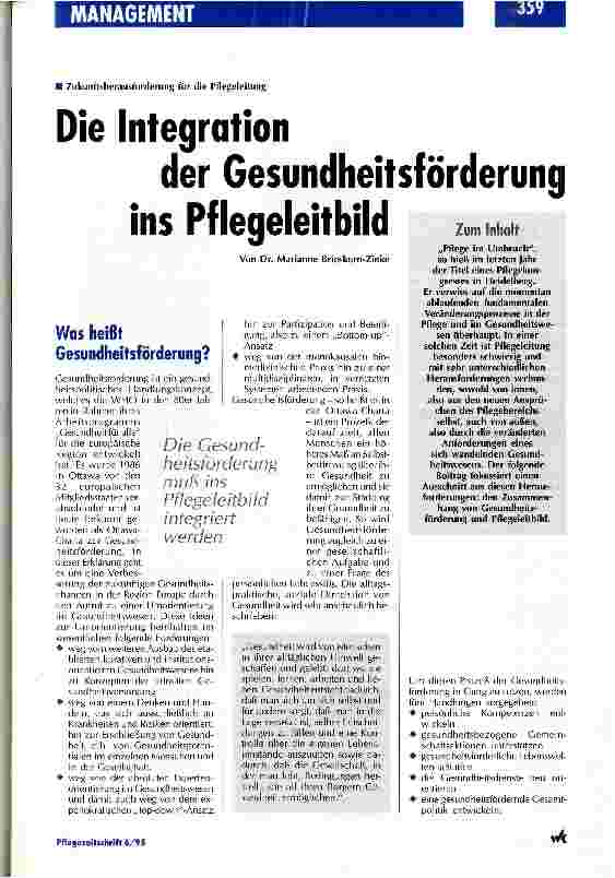 Vorschauseite 1: Die Integration der Gesundheitsförderung ins Pflegeleitbild Zukunftsherausforderung für die Pflegeleitung
