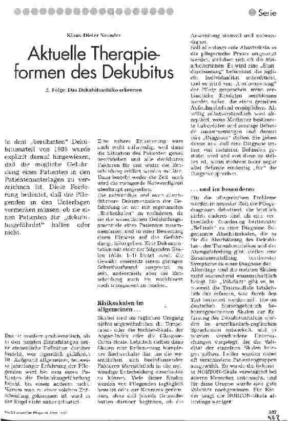 Vorschauseite 1: Aktuelle Therapieformen des Dekubitus 2. Folge: Das Dekubitusrisiko erkennen