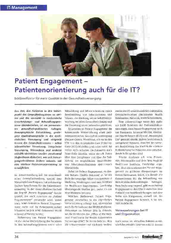 Vorschauseite 1: Patient Engagement -Patientenorientierung auch für die IT?