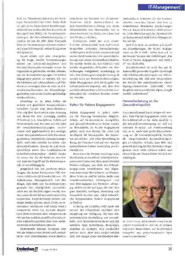 Vorschauseite 2: Patient Engagement -Patientenorientierung auch für die IT?