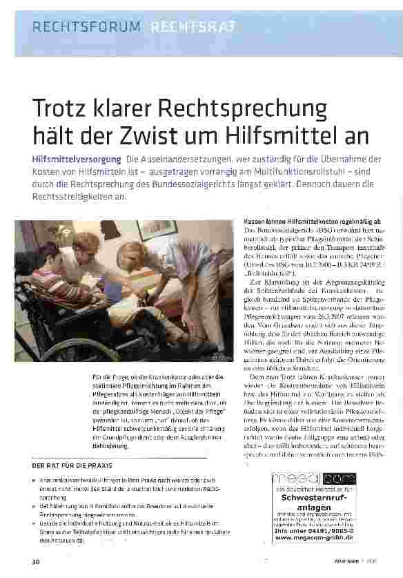 Vorschauseite 1: Trotz klarer Rechtsprechung hält der Zwist um Hilfsmittel an