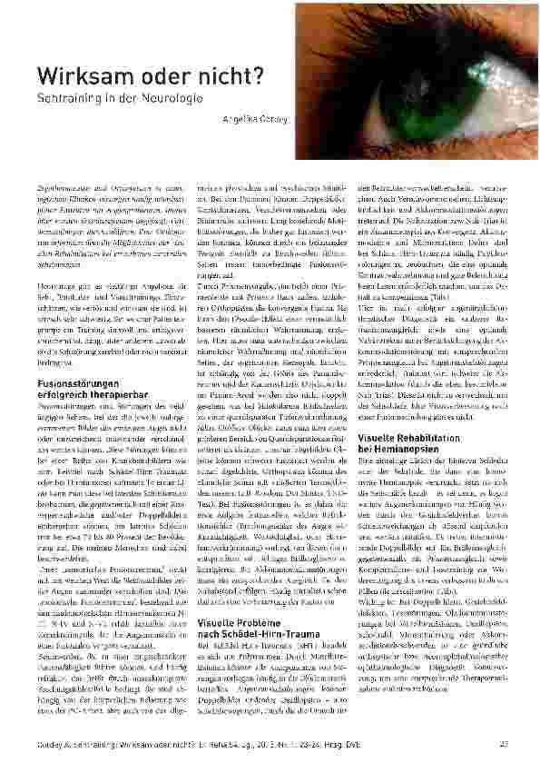 Vorschauseite 1: Wirksam oder nicht? Sehtraining in der NeuroLogie