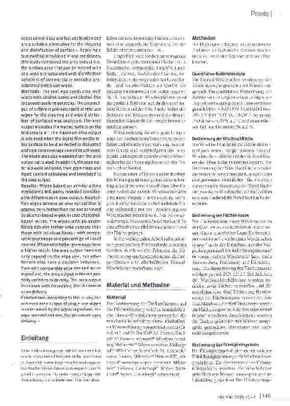 Vorschauseite 2: Einflussfaktoren auf die Flächenleistung wirkstoffgetränkter Einmal-Wischtücher zur Reinigung und Desinfektion im medizinischen Bereich