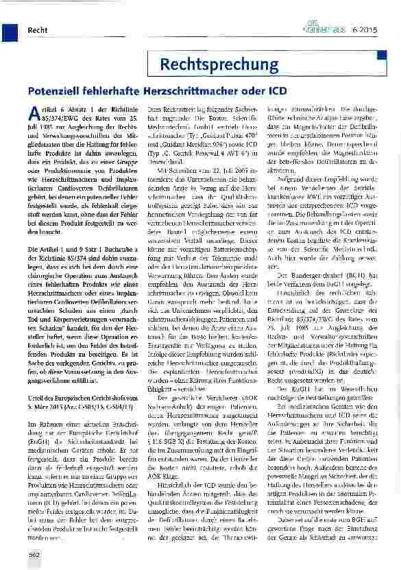Vorschauseite 1: Potenziell fehlerhafte Herzschrittmacher oder ICD