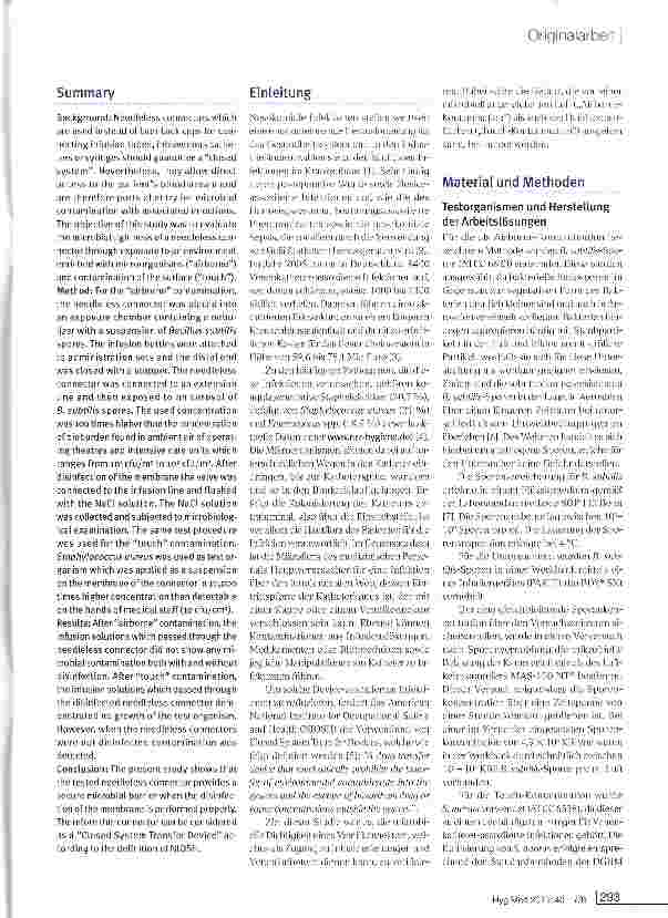 Vorschauseite 2: Evaluierung der mikrobiellen Dichtigkeit von Closed System Transfer Devices am Beispiel eines nadelfreien Ventilkonnektors