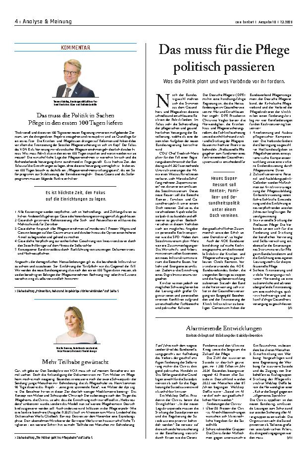 Vorschauseite 1: Das muss für die Pflege politisch passieren