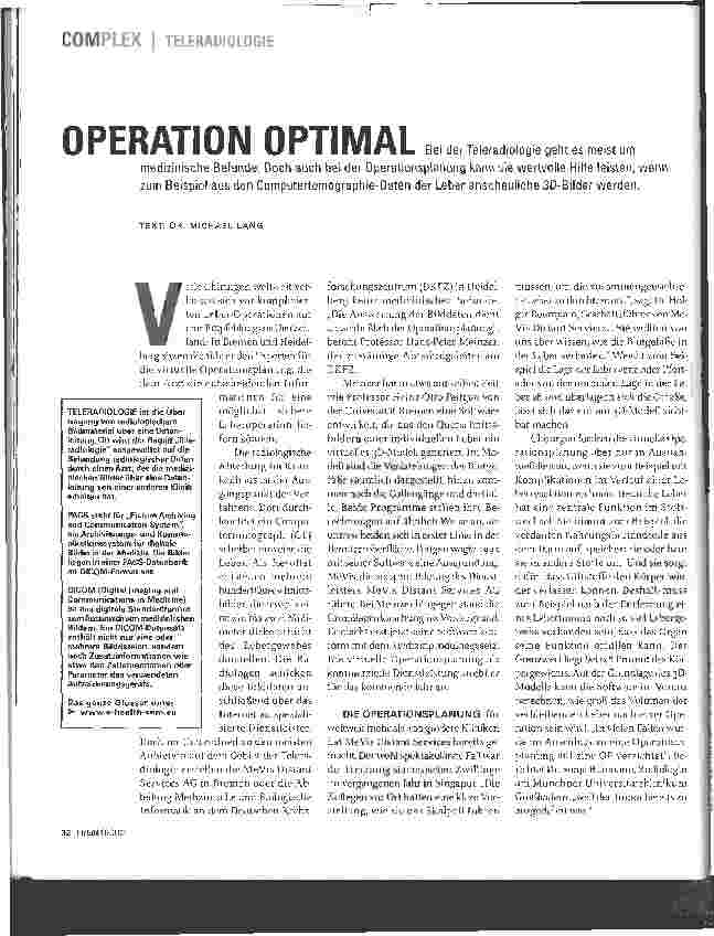 Vorschauseite 1: TELERADIOLOGIE - OPERATION OPTIMAL