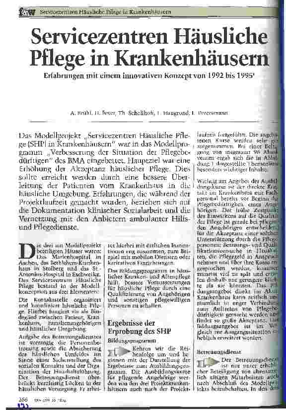 Vorschauseite 1: Servicezentren Häuslicher Pflege in Krankenhäusern Erfahrungen mit einem innovativen Konzept von 1992 bis 1995