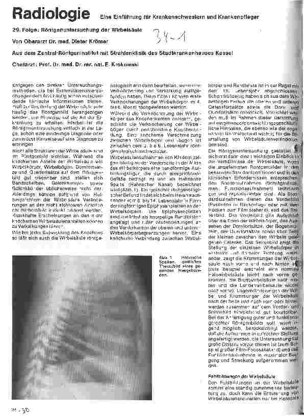 Vorschauseite 1: Radiologie Eine Einführung für Krankenschwestern und Krankenpfleger 29. Folge: Röntgenuntersuchungen der Wirbelsäule