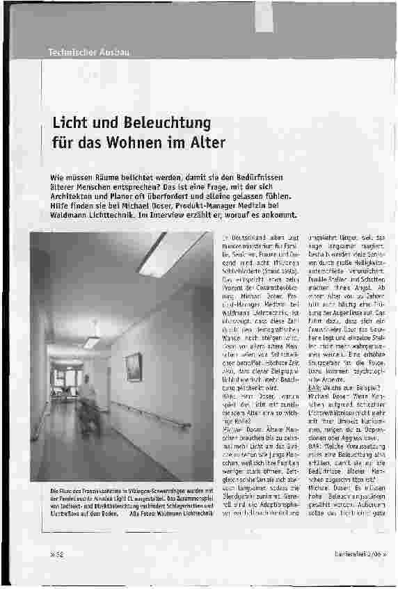 Vorschauseite 1: Licht und Beleuchtung für das Wohnen im Alter