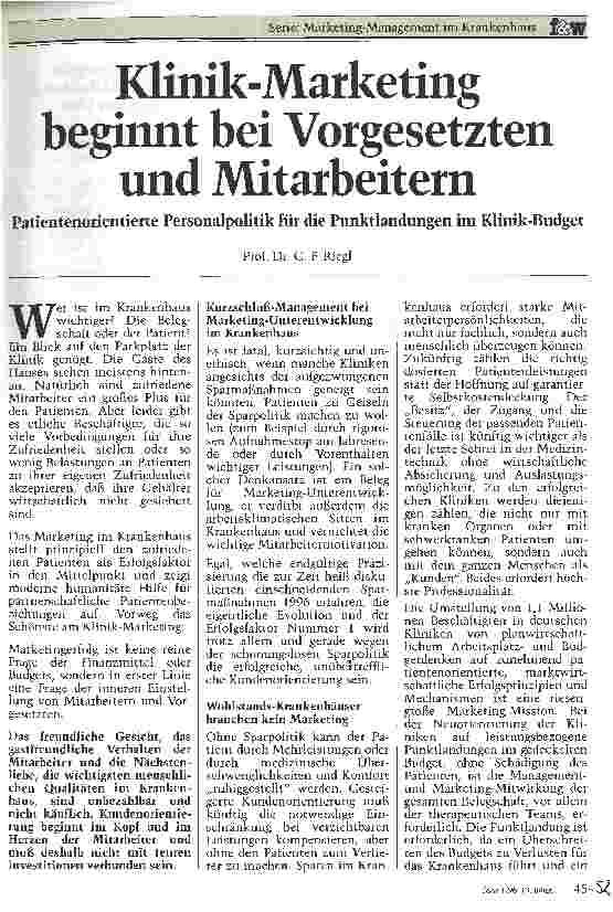 Vorschauseite 1: Klinik-Marketing beginnt bei Vorgesetzten und Mitarbeitern Patientenorientierte Personalpolitik für die Punktlandungen im Klink-Budget