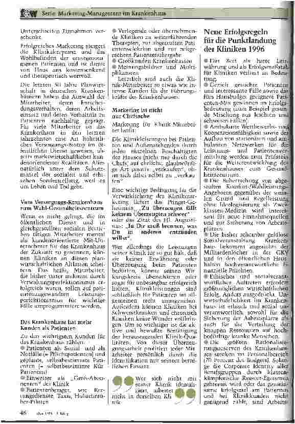 Vorschauseite 2: Klinik-Marketing beginnt bei Vorgesetzten und Mitarbeitern Patientenorientierte Personalpolitik für die Punktlandungen im Klink-Budget